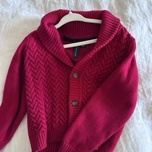 Janie and Jack Shawl Collar Cable Knit Sweater - Red Kids